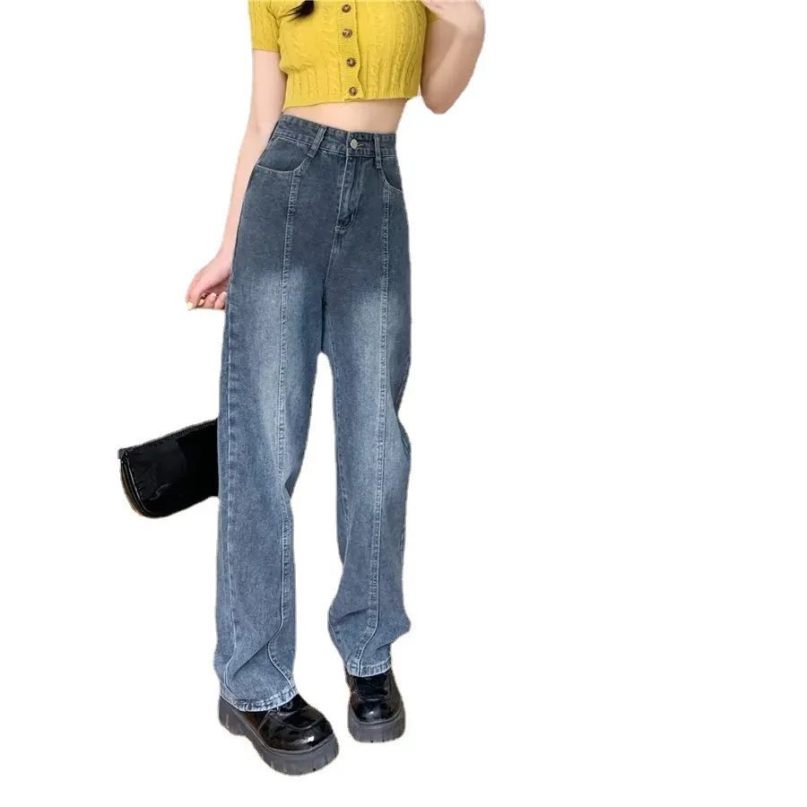 Vintage Wide-Leg Jeans for Women - American Style High Street Loose Fit Slimming Pants for Spring & Summer Petite thumbnail 5