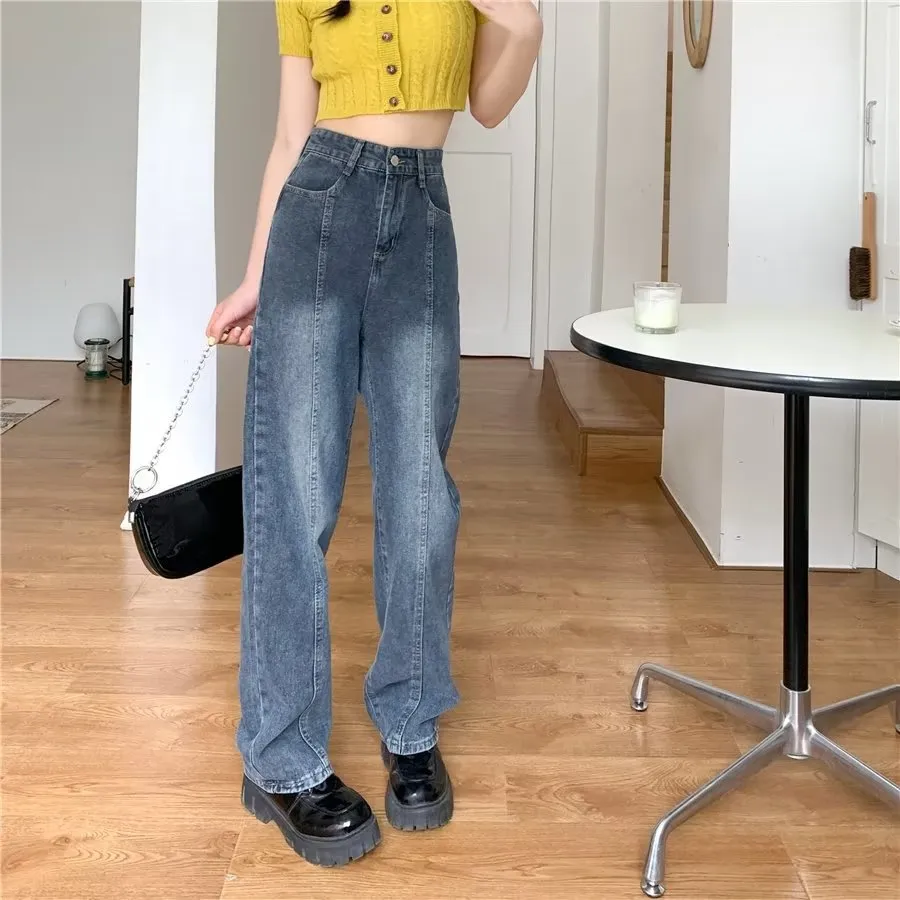 Vintage Wide-Leg Jeans for Women - American Style High Street Loose Fit Slimming Pants for Spring & Summer Petite thumbnail 2