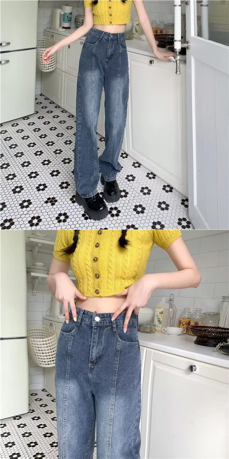 Vintage Wide-Leg Jeans for Women - American Style High Street Loose Fit Slimming Pants for Spring & Summer Petite showcase 6