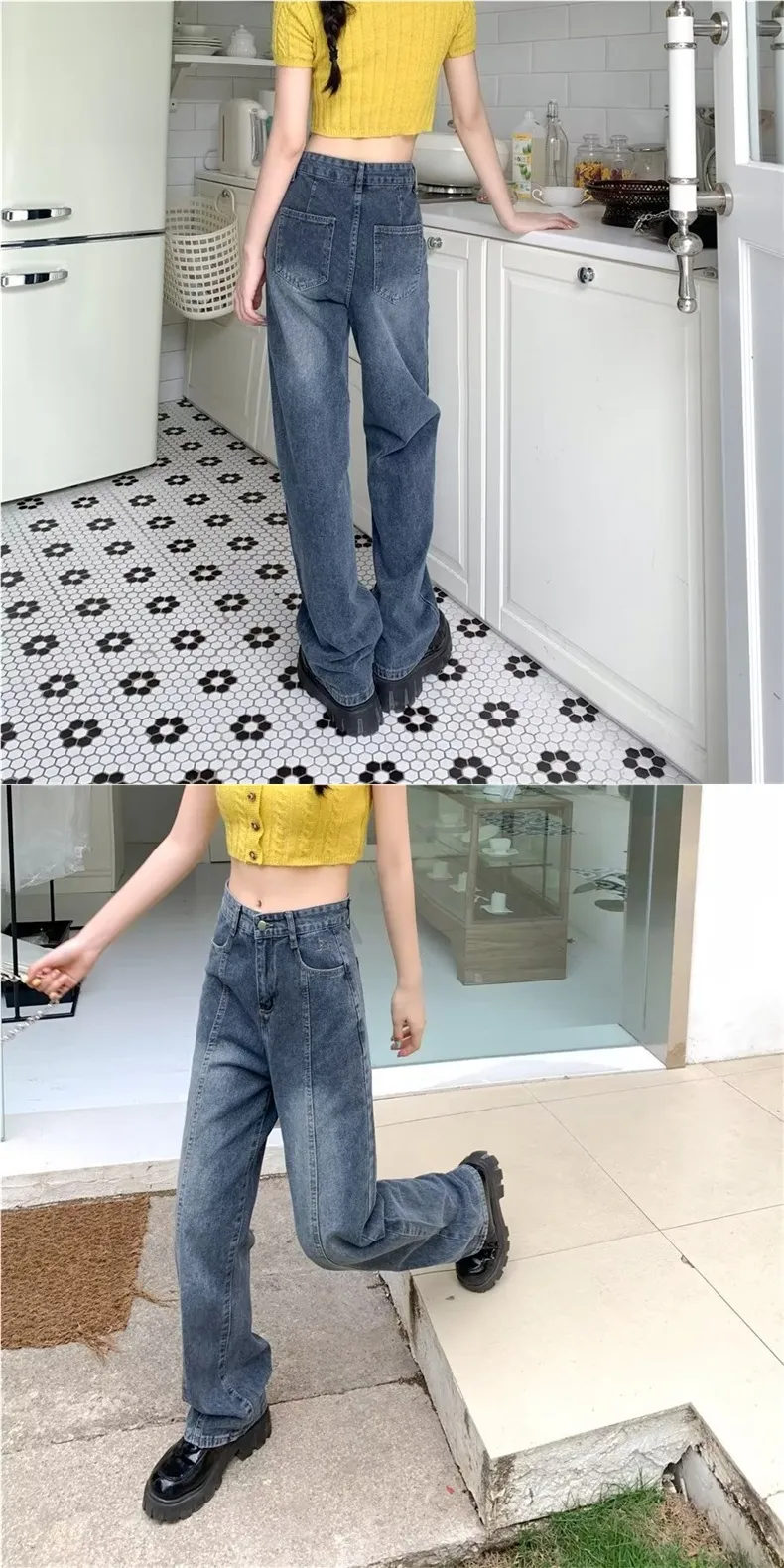 Vintage Wide-Leg Jeans for Women - American Style High Street Loose Fit Slimming Pants for Spring & Summer Petite showcase 7