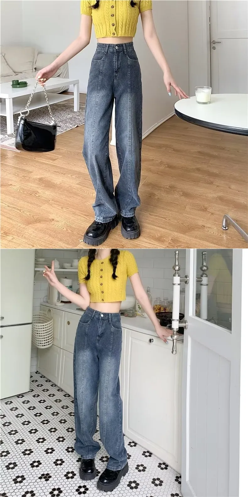 Vintage Wide-Leg Jeans for Women - American Style High Street Loose Fit Slimming Pants for Spring & Summer Petite showcase 5