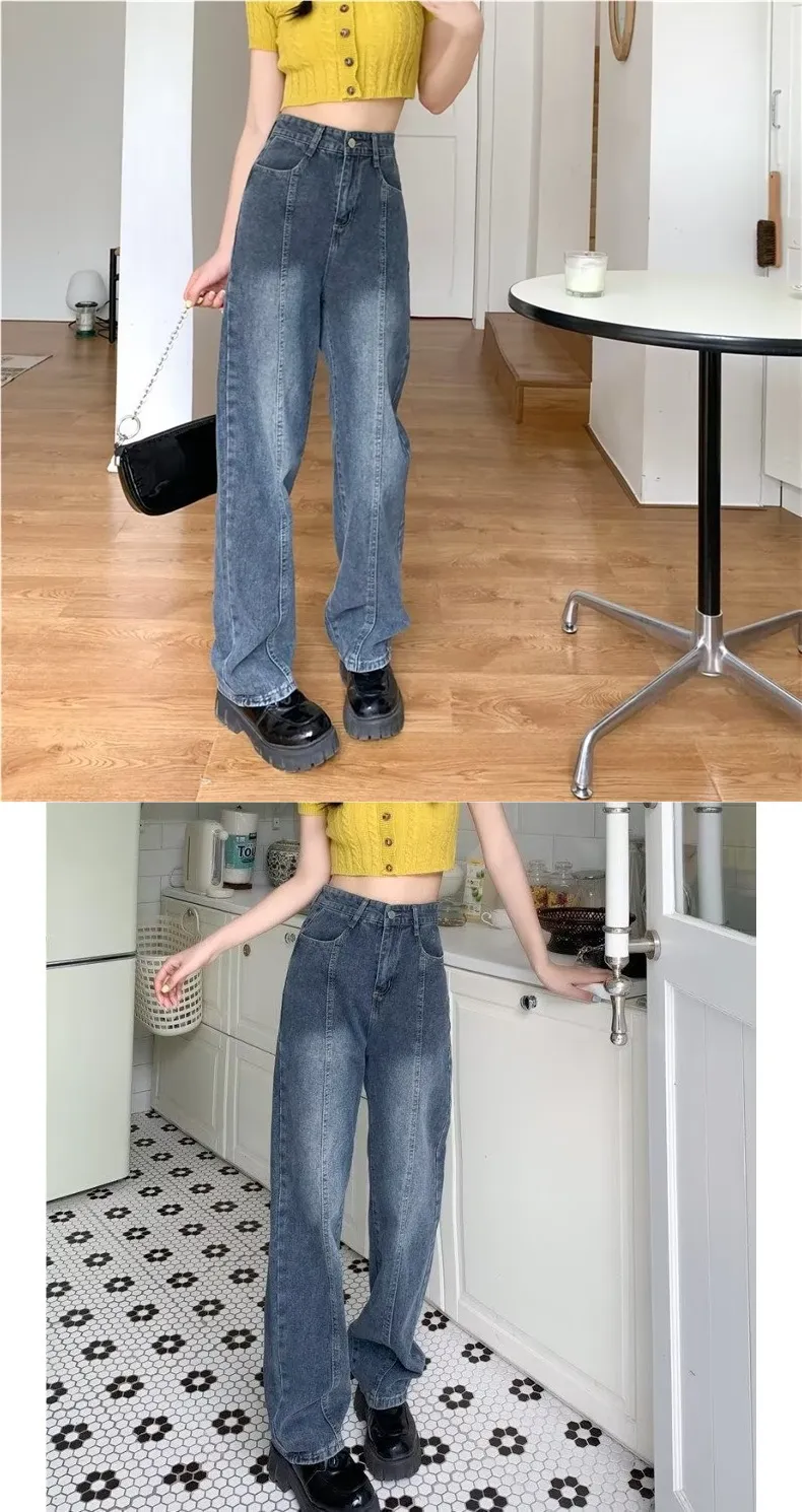 Vintage Wide-Leg Jeans for Women - American Style High Street Loose Fit Slimming Pants for Spring & Summer Petite showcase 1