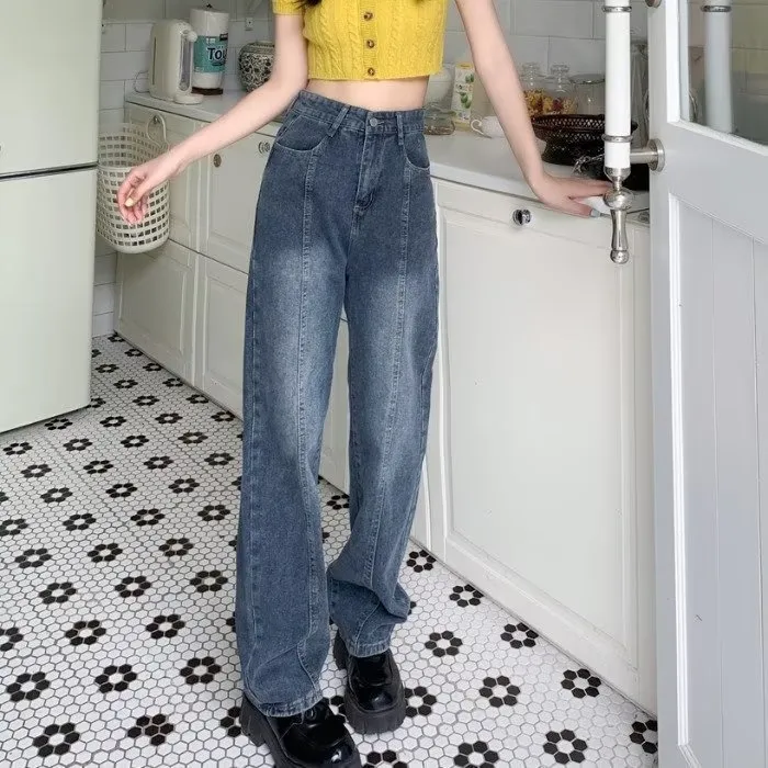 Vintage Wide-Leg Jeans for Women - American Style High Street Loose Fit Slimming Pants for Spring & Summer Petite thumbnail 4
