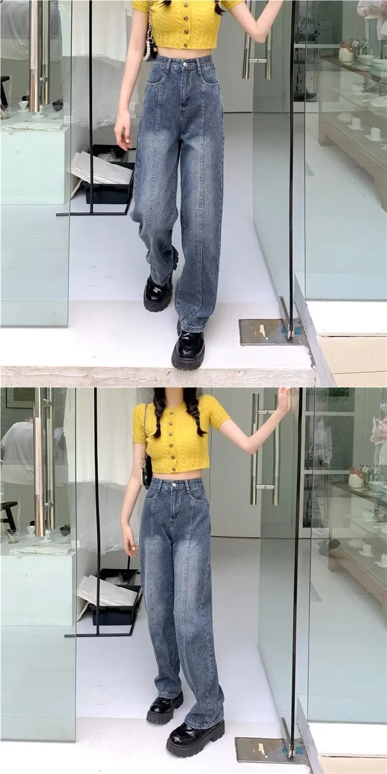 Vintage Wide-Leg Jeans for Women - American Style High Street Loose Fit Slimming Pants for Spring & Summer Petite showcase 8