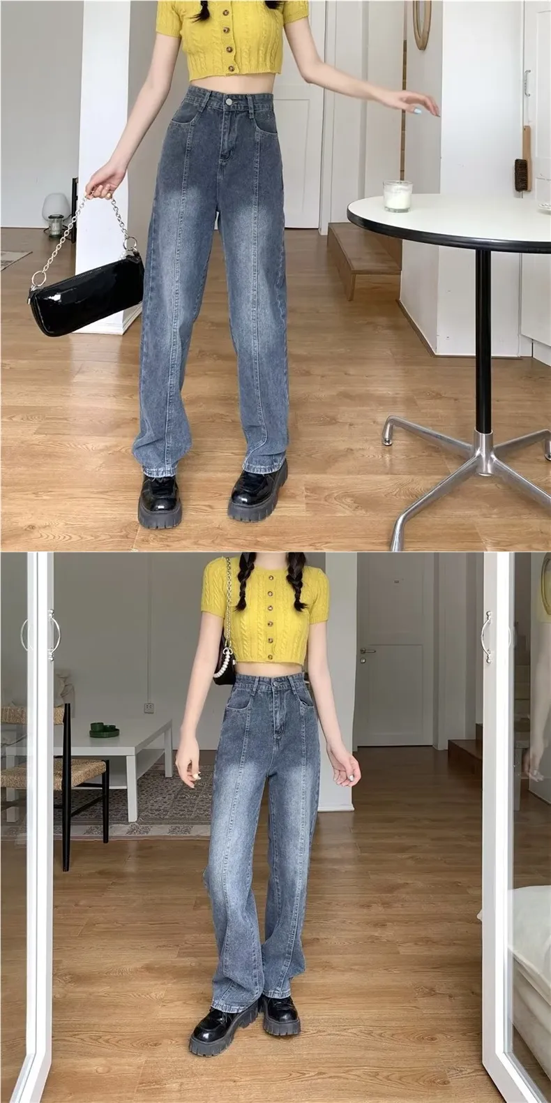 Vintage Wide-Leg Jeans for Women - American Style High Street Loose Fit Slimming Pants for Spring & Summer Petite showcase 3