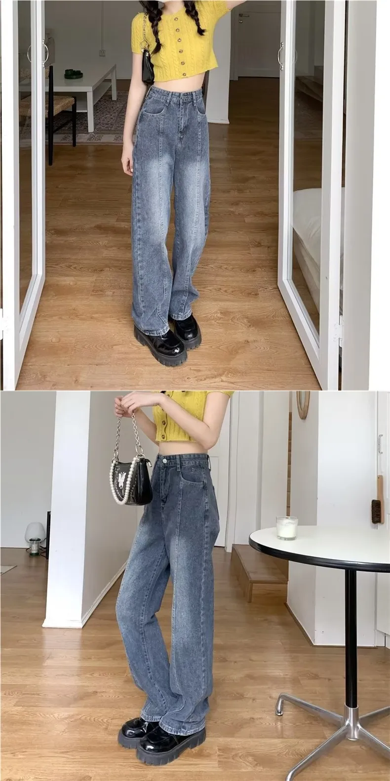 Vintage Wide-Leg Jeans for Women - American Style High Street Loose Fit Slimming Pants for Spring & Summer Petite showcase 2