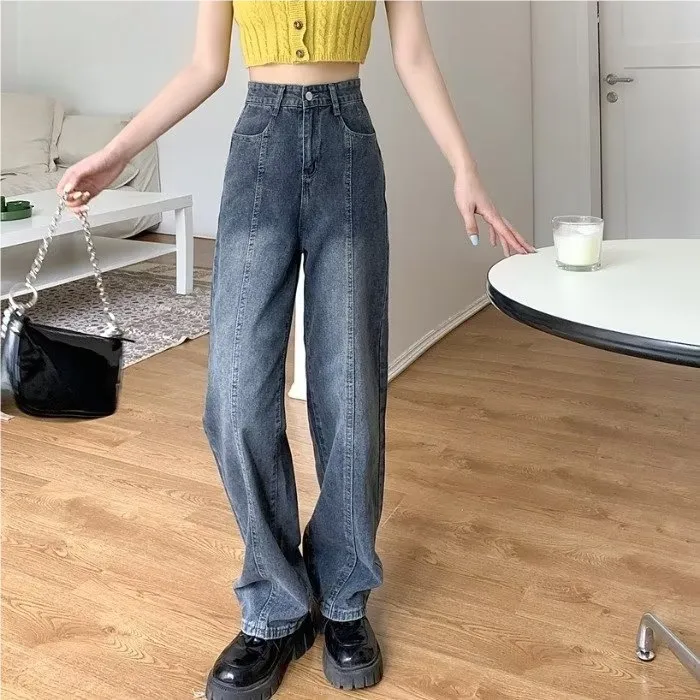 Vintage Wide-Leg Jeans for Women - American Style High Street Loose Fit Slimming Pants for Spring & Summer Petite showcase 9