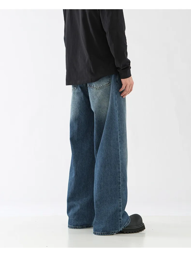 Men's Retro American Style Loose Fit Straight Leg Jeans - Trendy Yellow Mud Dyed Washed Wide-Leg Pants for Autumn/Winter showcase 14