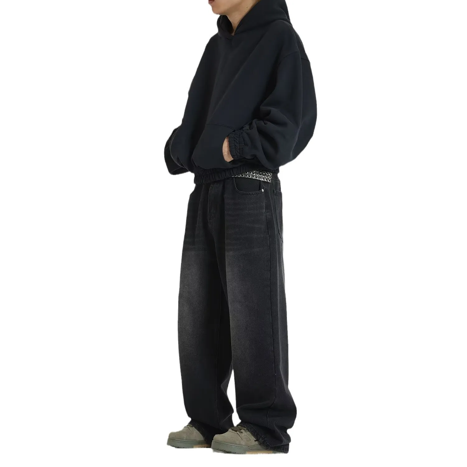 Men's Retro American Style Loose Fit Straight Leg Jeans - Trendy Yellow Mud Dyed Washed Wide-Leg Pants for Autumn/Winter thumbnail 5