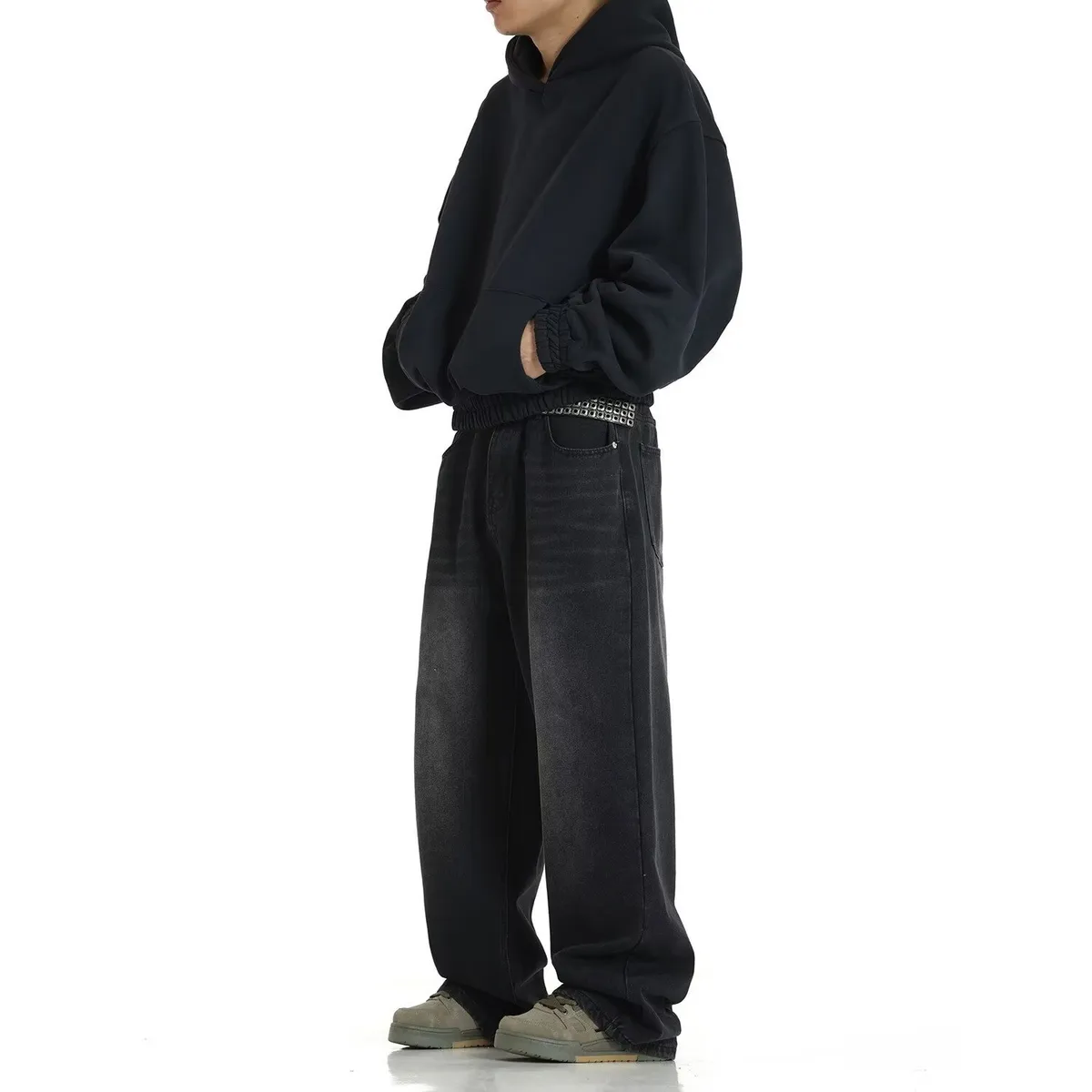 Men's Retro American Style Loose Fit Straight Leg Jeans - Trendy Yellow Mud Dyed Washed Wide-Leg Pants for Autumn/Winter showcase 4