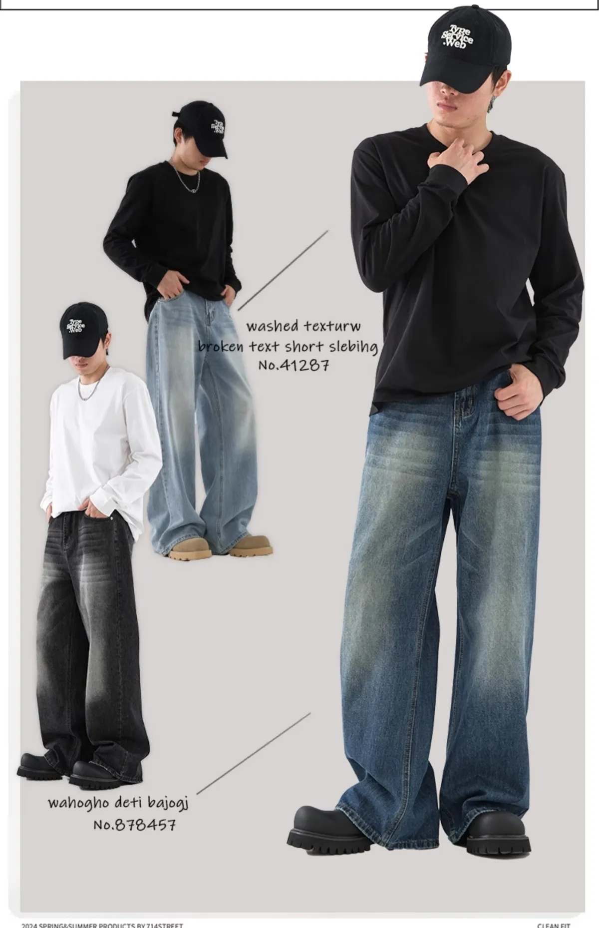 Men's Retro American Style Loose Fit Straight Leg Jeans - Trendy Yellow Mud Dyed Washed Wide-Leg Pants for Autumn/Winter showcase 1