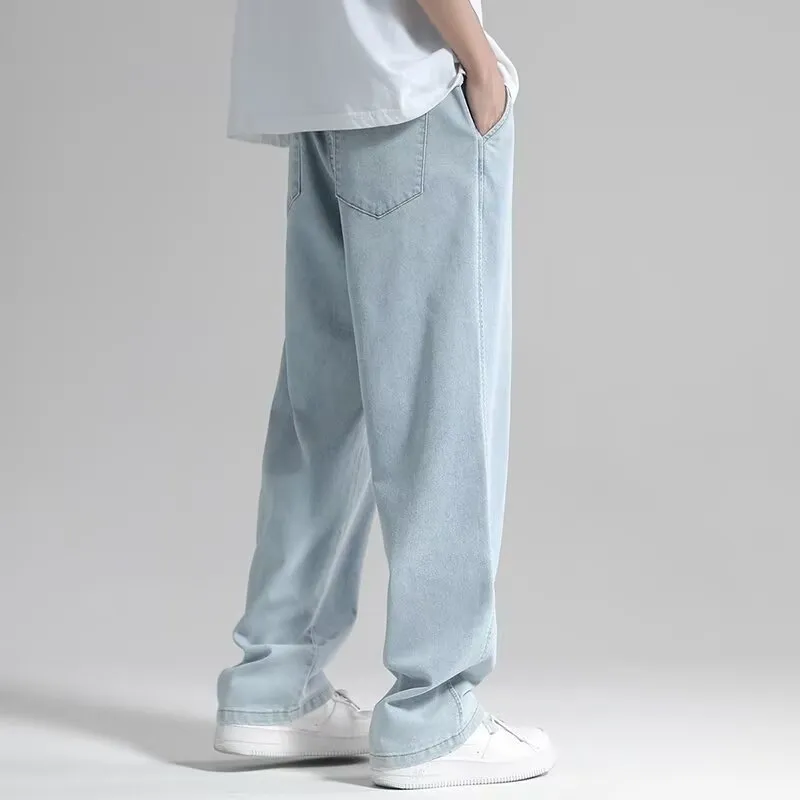 Men's Summer Thin Brand Loose Fit Straight Leg Wide Leg Floor Length Casual Jeans Pants showcase 6