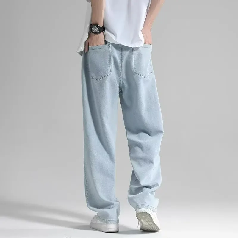 Men's Summer Thin Brand Loose Fit Straight Leg Wide Leg Floor Length Casual Jeans Pants showcase 20