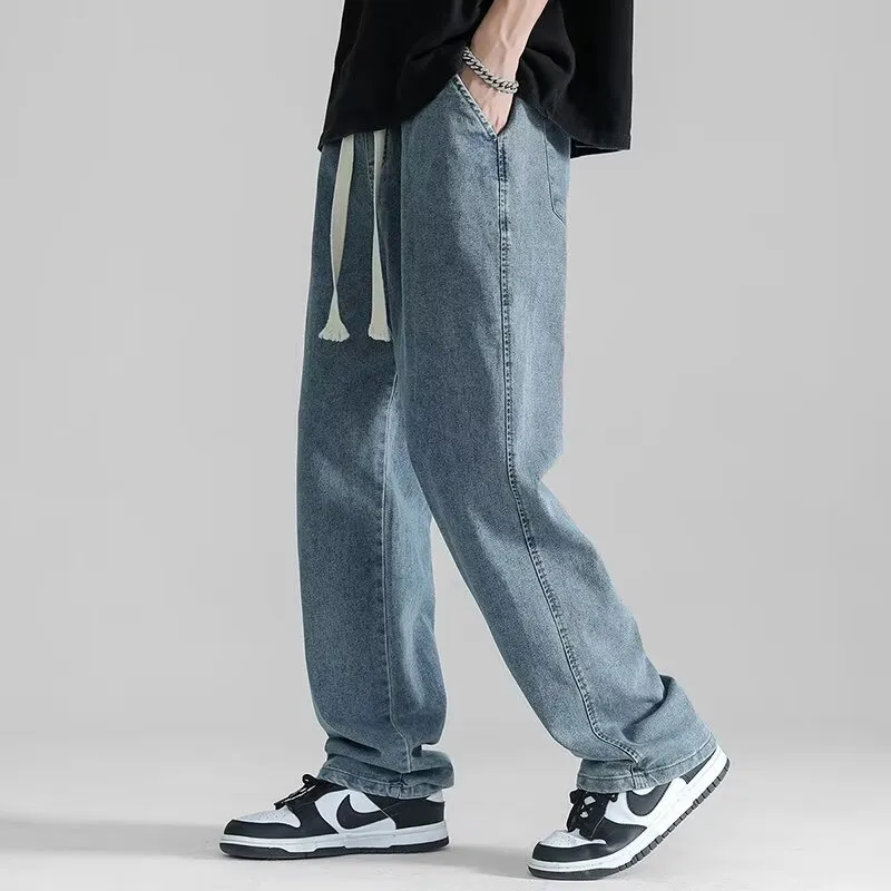 Men's Summer Thin Brand Loose Fit Straight Leg Wide Leg Floor Length Casual Jeans Pants showcase 3