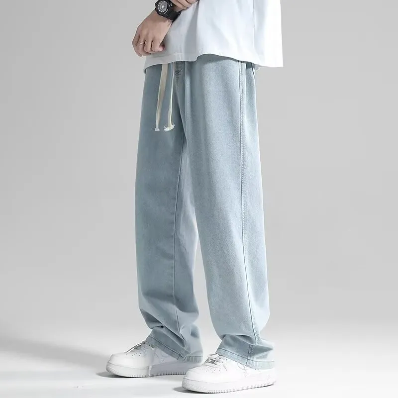 Men's Summer Thin Brand Loose Fit Straight Leg Wide Leg Floor Length Casual Jeans Pants thumbnail 10