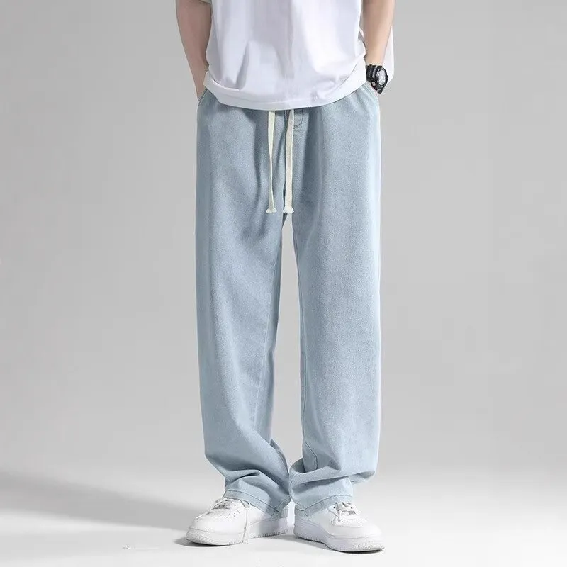 Men's Summer Thin Brand Loose Fit Straight Leg Wide Leg Floor Length Casual Jeans Pants thumbnail 5