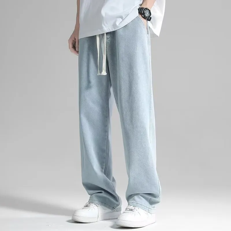 Men's Summer Thin Brand Loose Fit Straight Leg Wide Leg Floor Length Casual Jeans Pants showcase 5