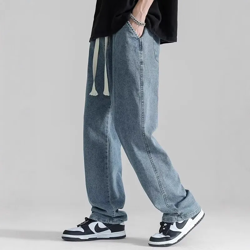 Men's Summer Thin Brand Loose Fit Straight Leg Wide Leg Floor Length Casual Jeans Pants thumbnail 9