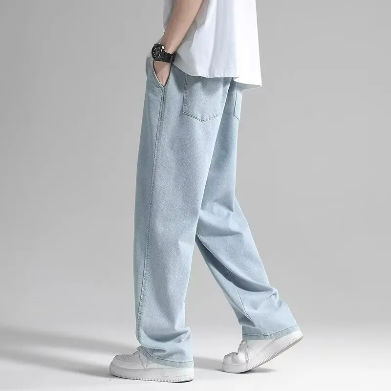 Men's Summer Thin Brand Loose Fit Straight Leg Wide Leg Floor Length Casual Jeans Pants showcase 19