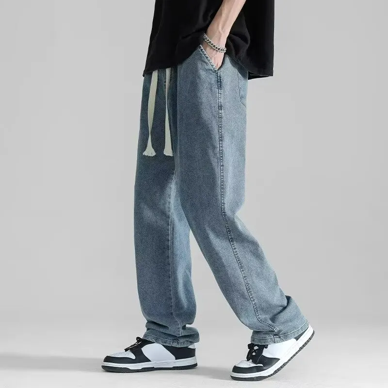 Men's Summer Thin Brand Loose Fit Straight Leg Wide Leg Floor Length Casual Jeans Pants showcase 11