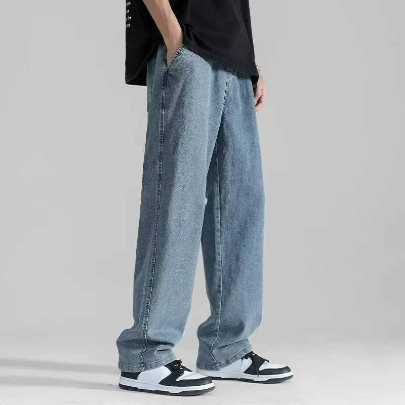 Men's Summer Thin Brand Loose Fit Straight Leg Wide Leg Floor Length Casual Jeans Pants showcase 13