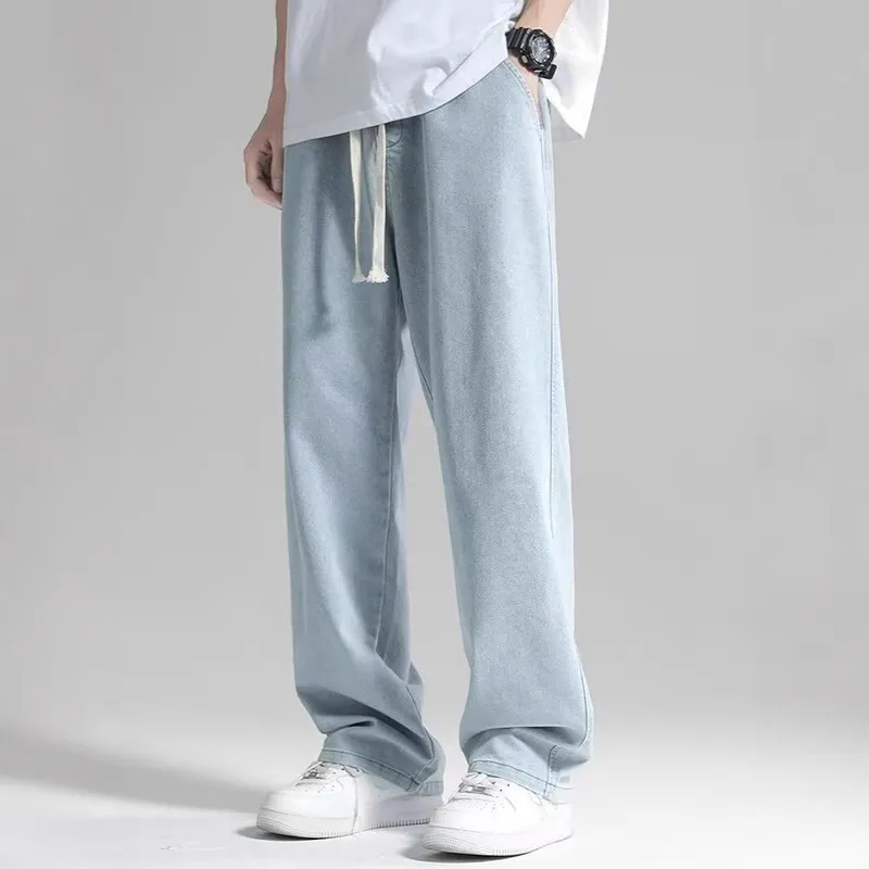 Men's Summer Thin Brand Loose Fit Straight Leg Wide Leg Floor Length Casual Jeans Pants thumbnail 3