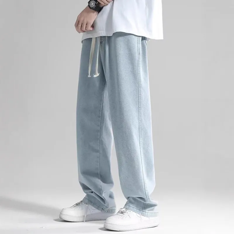 Men's Summer Thin Brand Loose Fit Straight Leg Wide Leg Floor Length Casual Jeans Pants thumbnail 1