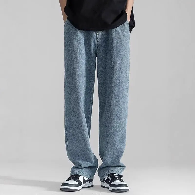 Men's Summer Thin Brand Loose Fit Straight Leg Wide Leg Floor Length Casual Jeans Pants thumbnail 4