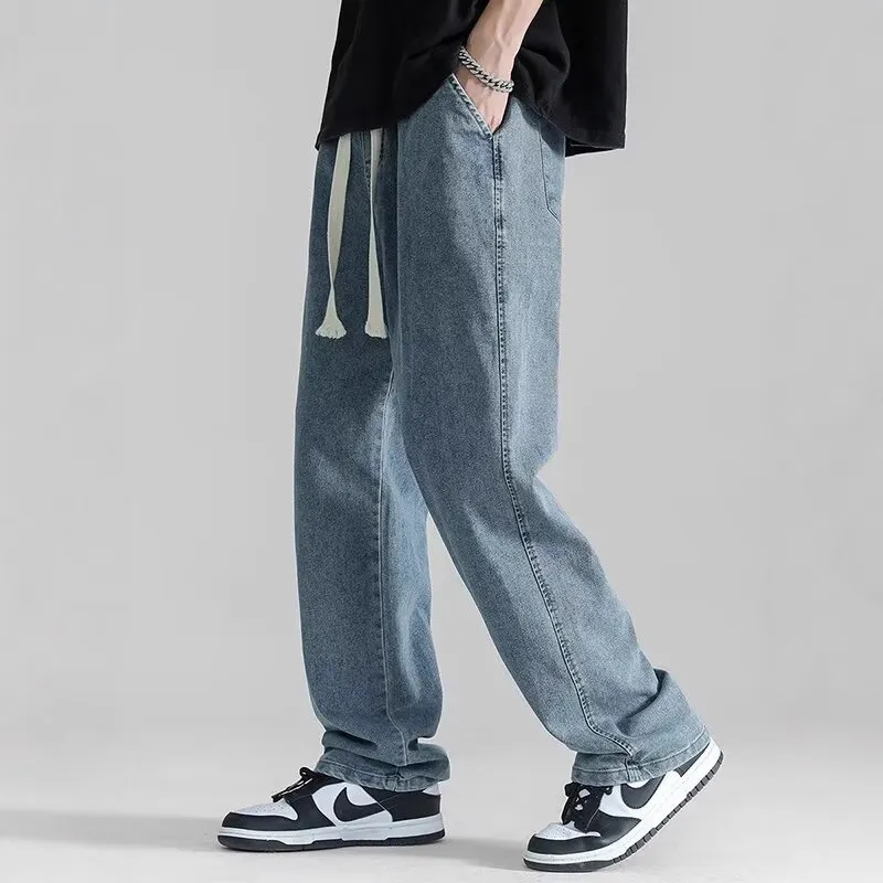 Men's Summer Thin Brand Loose Fit Straight Leg Wide Leg Floor Length Casual Jeans Pants thumbnail 2