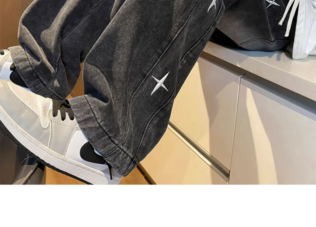 American Style Hip Hop Star Embroidered Jeans for Men - Loose Fit Straight Leg, Thin Breathable Denim for Spring, Summer, Autumn - Casual Streetwear Pants for Boys showcase 10