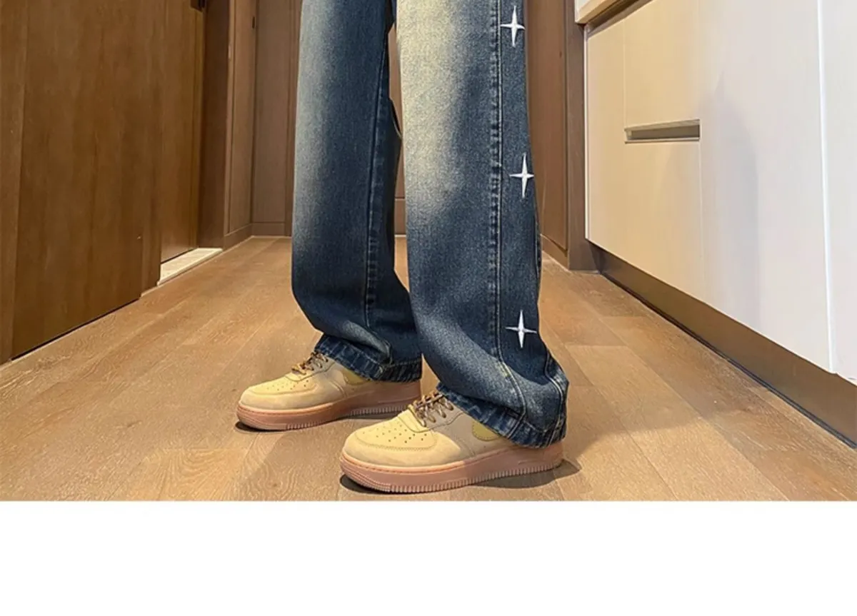 American Style Hip Hop Star Embroidered Jeans for Men - Loose Fit Straight Leg, Thin Breathable Denim for Spring, Summer, Autumn - Casual Streetwear Pants for Boys showcase 14