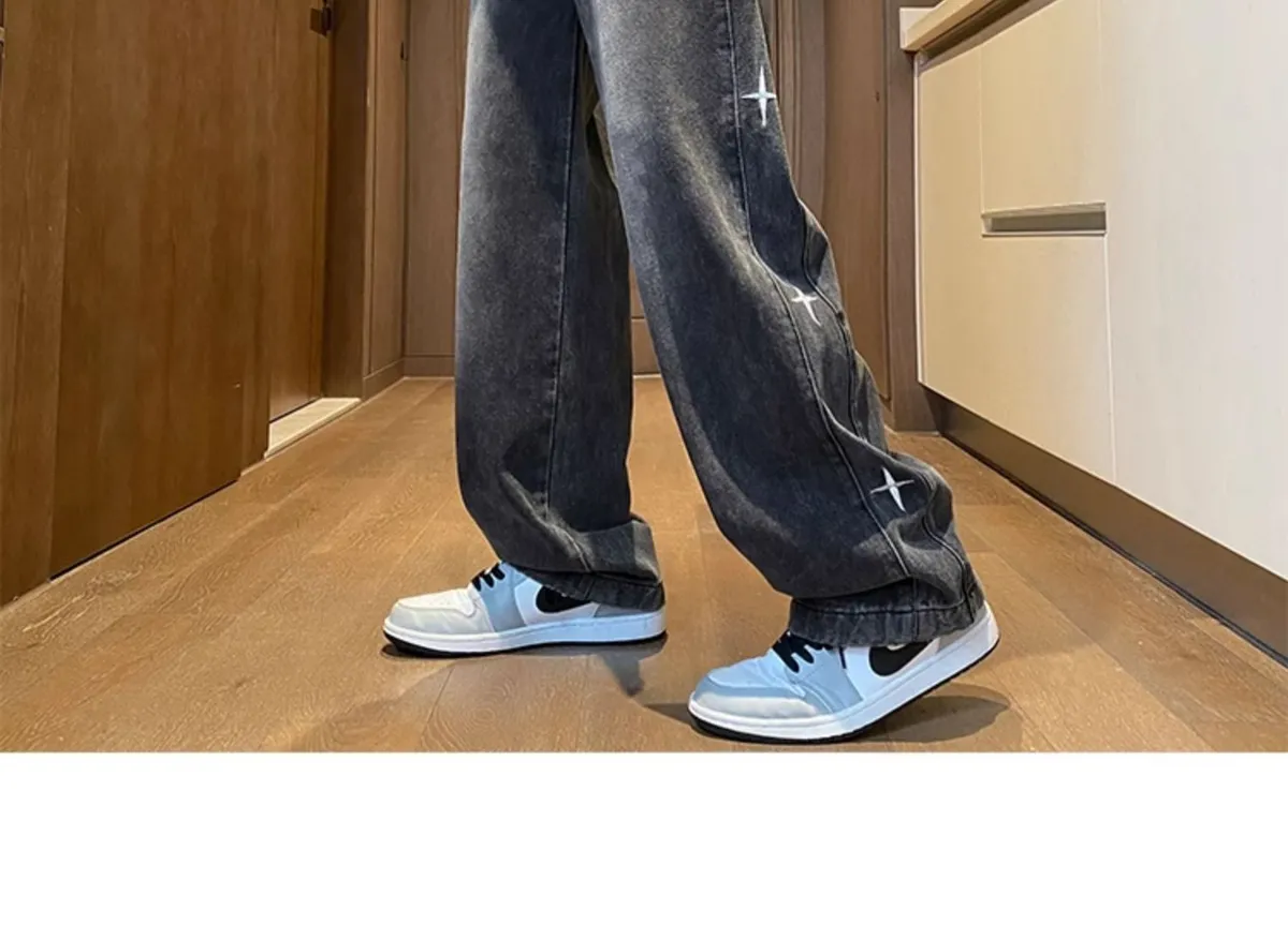 American Style Hip Hop Star Embroidered Jeans for Men - Loose Fit Straight Leg, Thin Breathable Denim for Spring, Summer, Autumn - Casual Streetwear Pants for Boys showcase 6