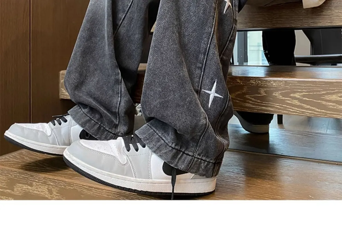 American Style Hip Hop Star Embroidered Jeans for Men - Loose Fit Straight Leg, Thin Breathable Denim for Spring, Summer, Autumn - Casual Streetwear Pants for Boys showcase 8