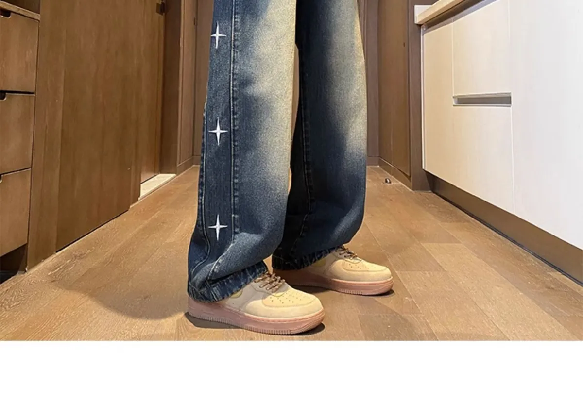 American Style Hip Hop Star Embroidered Jeans for Men - Loose Fit Straight Leg, Thin Breathable Denim for Spring, Summer, Autumn - Casual Streetwear Pants for Boys showcase 12