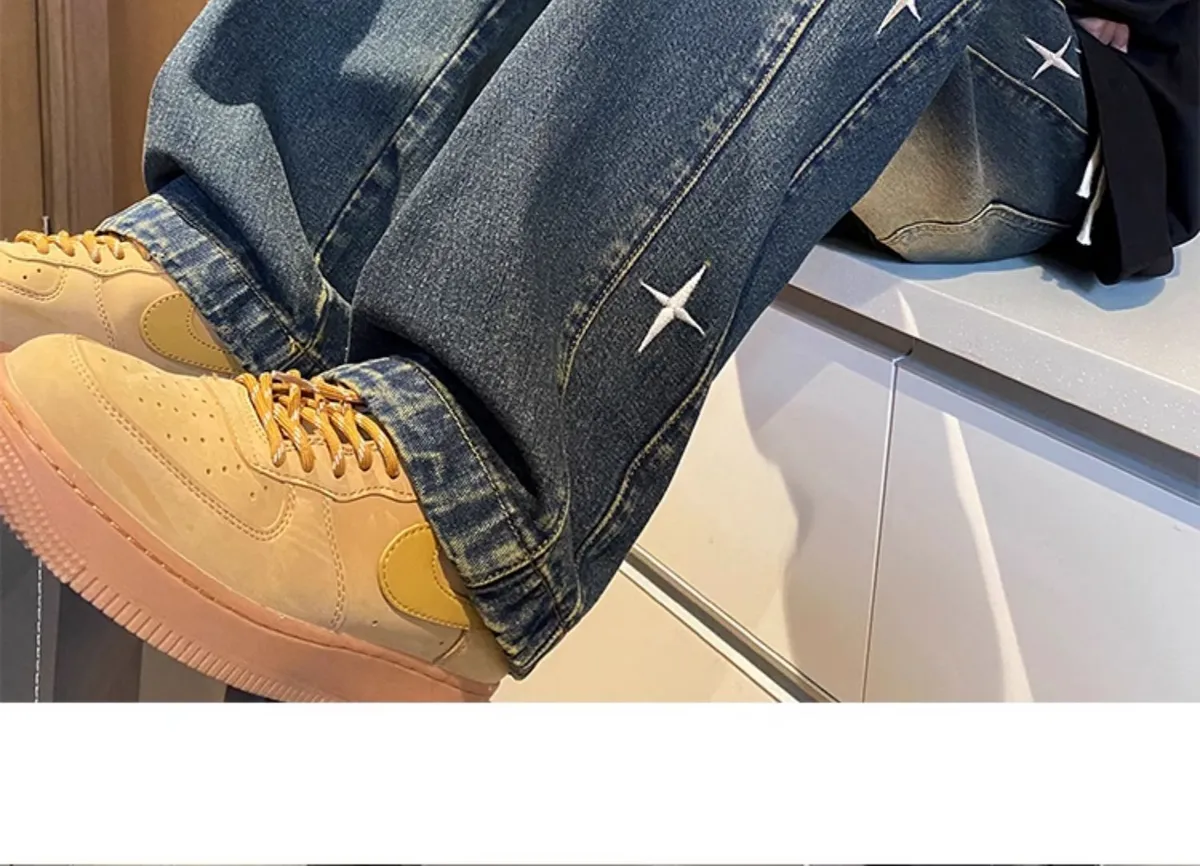 American Style Hip Hop Star Embroidered Jeans for Men - Loose Fit Straight Leg, Thin Breathable Denim for Spring, Summer, Autumn - Casual Streetwear Pants for Boys showcase 16