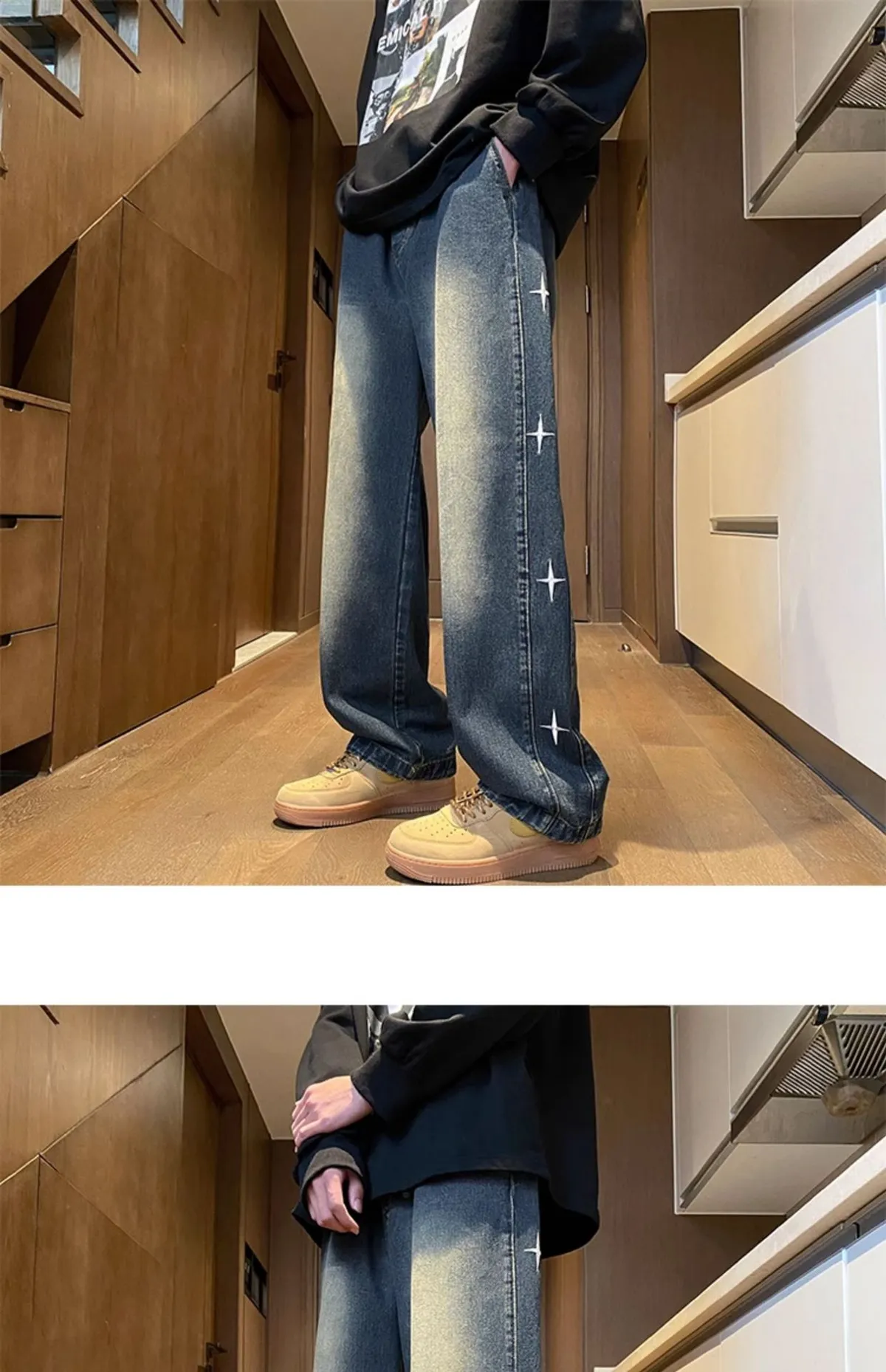 American Style Hip Hop Star Embroidered Jeans for Men - Loose Fit Straight Leg, Thin Breathable Denim for Spring, Summer, Autumn - Casual Streetwear Pants for Boys showcase 13