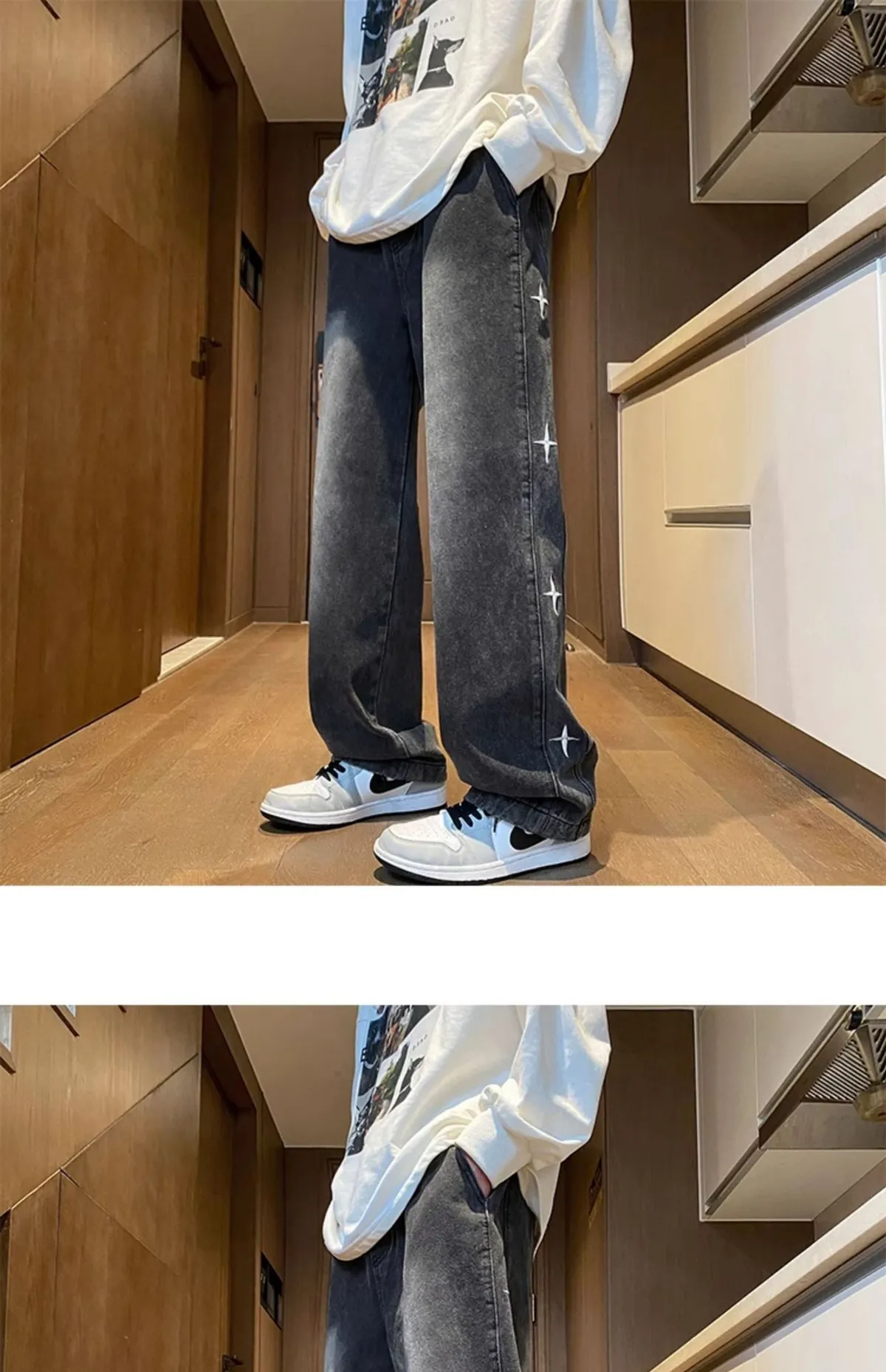 American Style Hip Hop Star Embroidered Jeans for Men - Loose Fit Straight Leg, Thin Breathable Denim for Spring, Summer, Autumn - Casual Streetwear Pants for Boys showcase 5