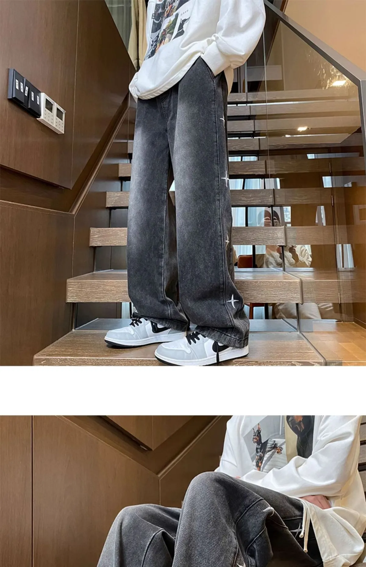 American Style Hip Hop Star Embroidered Jeans for Men - Loose Fit Straight Leg, Thin Breathable Denim for Spring, Summer, Autumn - Casual Streetwear Pants for Boys showcase 7