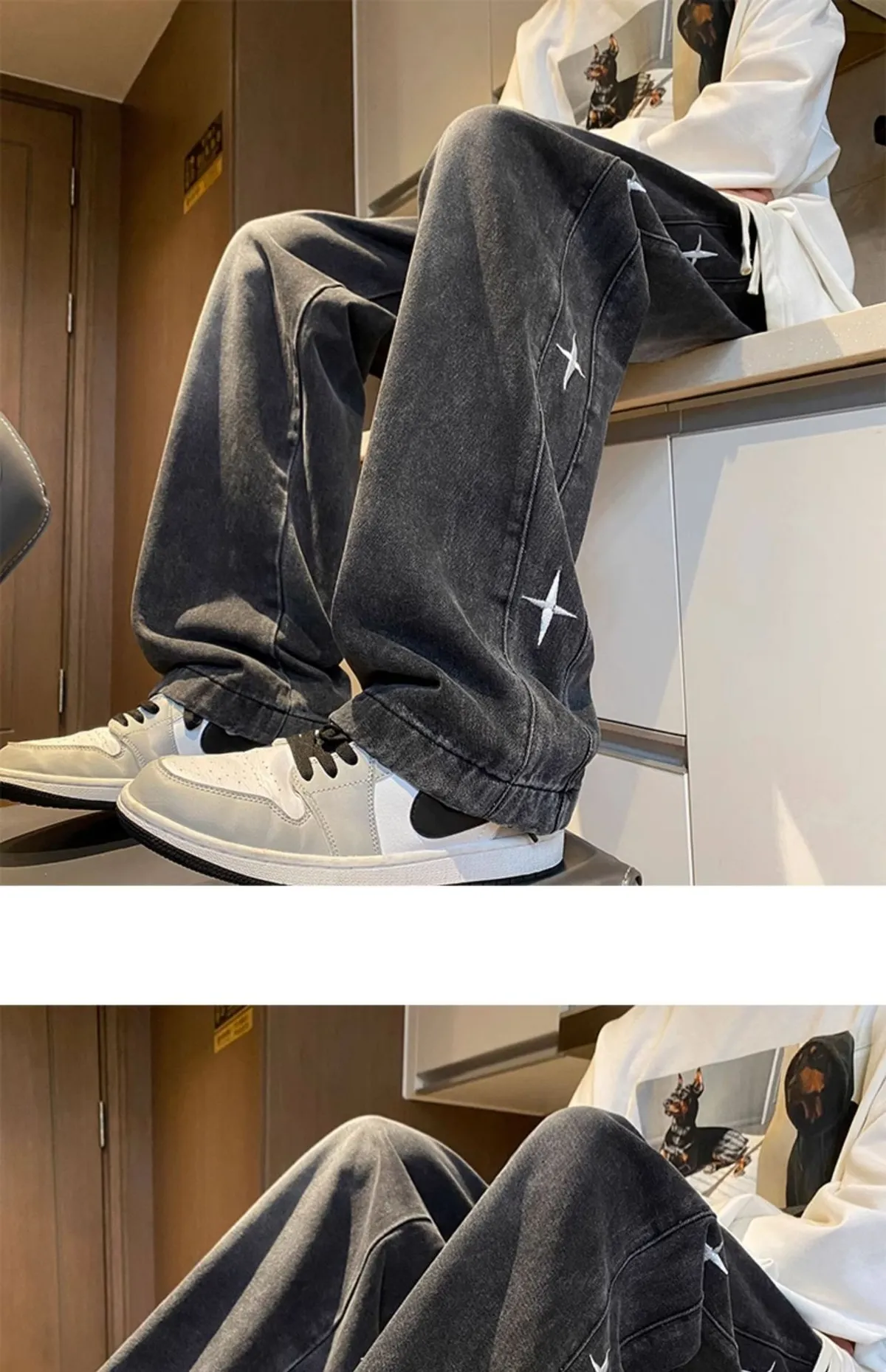 American Style Hip Hop Star Embroidered Jeans for Men - Loose Fit Straight Leg, Thin Breathable Denim for Spring, Summer, Autumn - Casual Streetwear Pants for Boys showcase 9