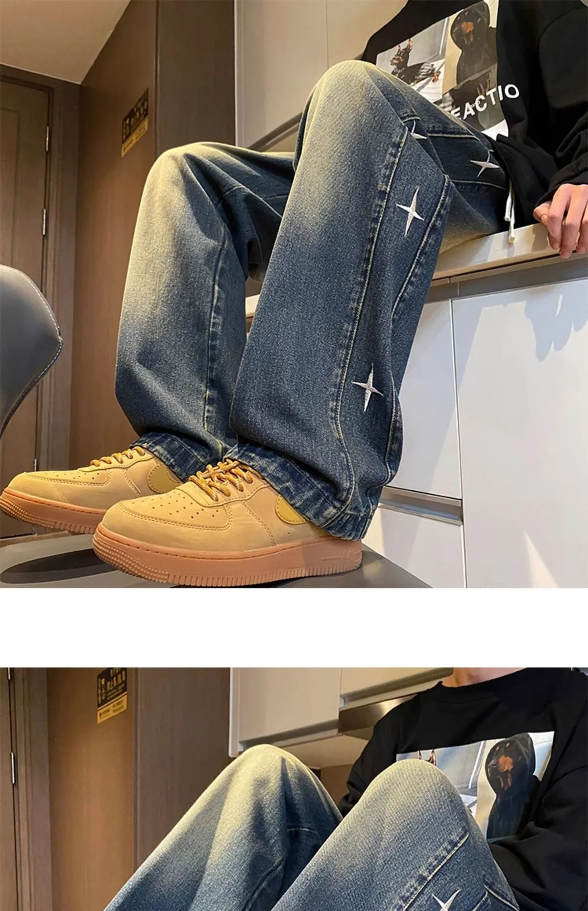 American Style Hip Hop Star Embroidered Jeans for Men - Loose Fit Straight Leg, Thin Breathable Denim for Spring, Summer, Autumn - Casual Streetwear Pants for Boys showcase 15