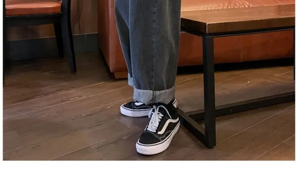 Men's Black & Gray Loose Fit Straight Leg Jeans - Large Size, Wide Leg, American High Street Style for Early Autumn Wear showcase 9