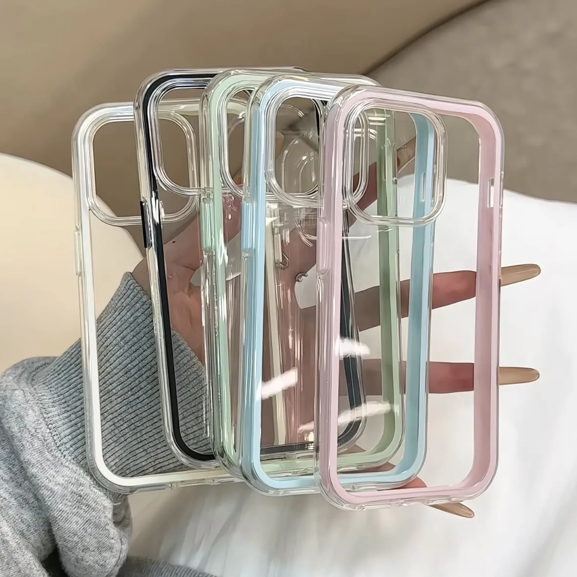 iPhone 16 Pro Max & 15 Dual-Use Transparent Candy Color Case - Shockproof Acrylic Protective Shell for Apple Smartphones showcase 1
