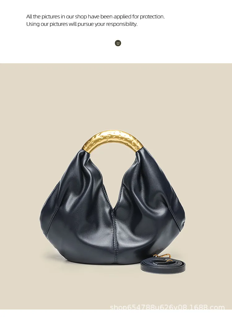Designer Inspired Metallic Accent Soft Leather Dumpling Bag - Mini Pleated Clutch Shoulder Crossbody Bag for Women showcase 10