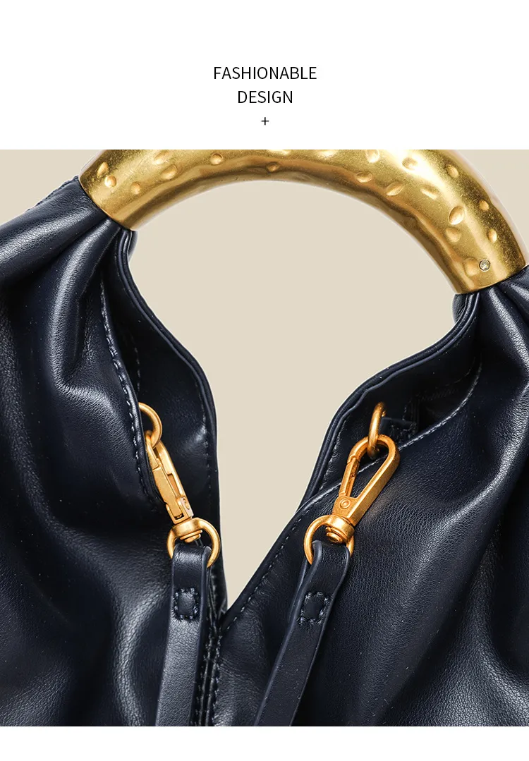 Designer Inspired Metallic Accent Soft Leather Dumpling Bag - Mini Pleated Clutch Shoulder Crossbody Bag for Women showcase 9