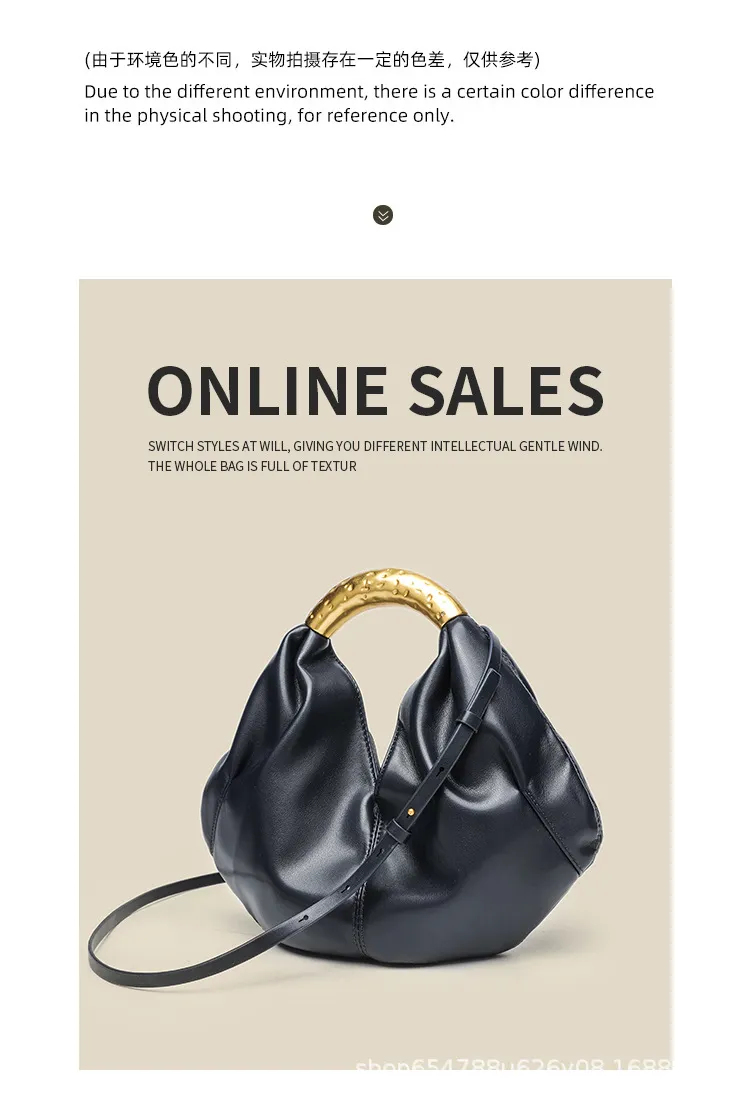Designer Inspired Metallic Accent Soft Leather Dumpling Bag - Mini Pleated Clutch Shoulder Crossbody Bag for Women showcase 8