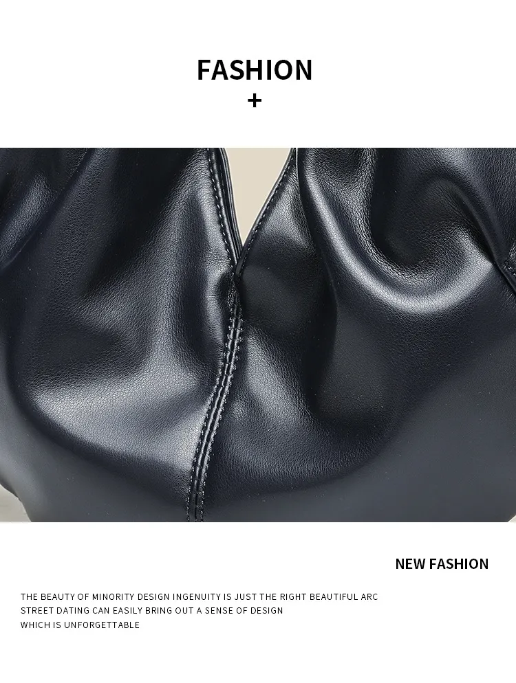 Designer Inspired Metallic Accent Soft Leather Dumpling Bag - Mini Pleated Clutch Shoulder Crossbody Bag for Women showcase 5