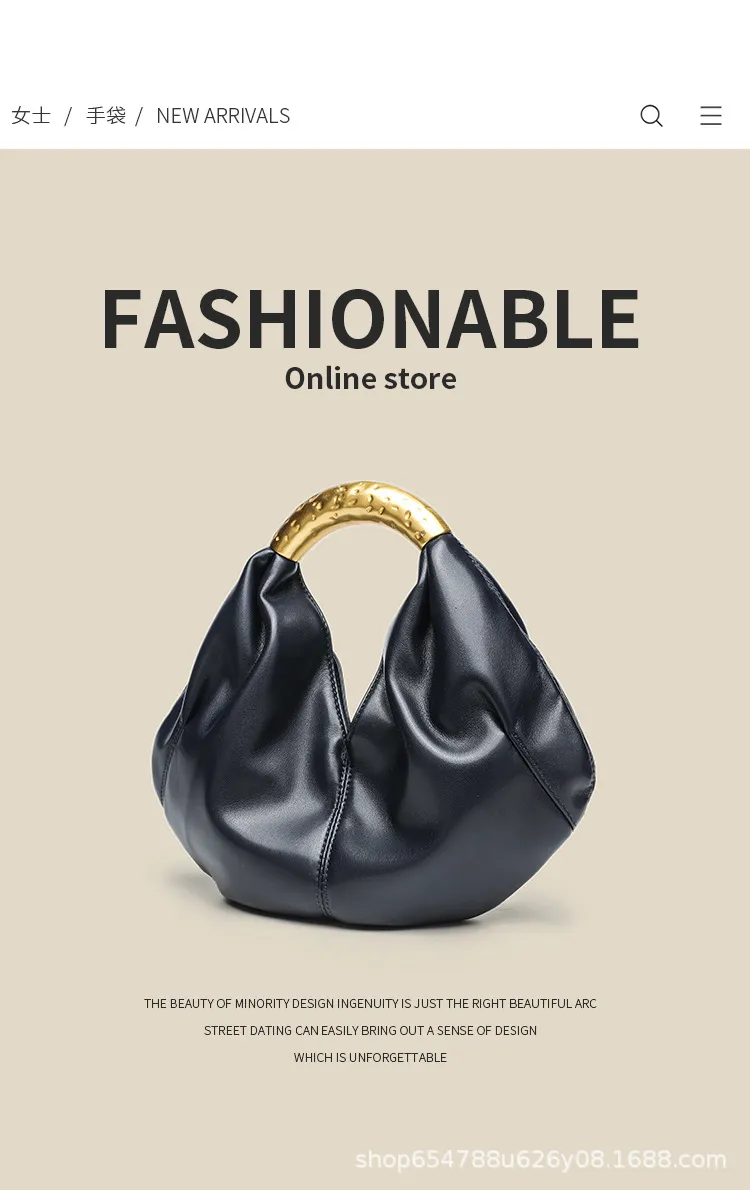Designer Inspired Metallic Accent Soft Leather Dumpling Bag - Mini Pleated Clutch Shoulder Crossbody Bag for Women showcase 1