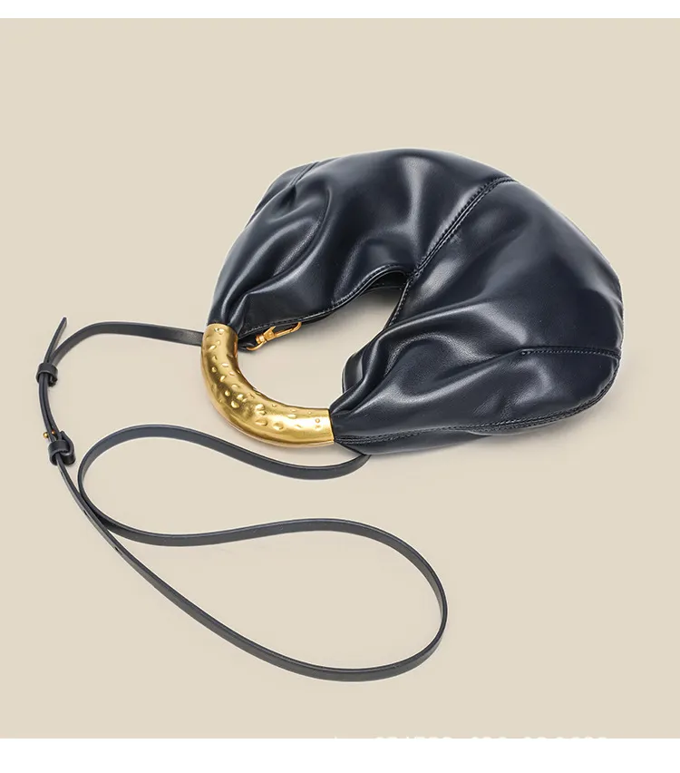 Designer Inspired Metallic Accent Soft Leather Dumpling Bag - Mini Pleated Clutch Shoulder Crossbody Bag for Women showcase 12