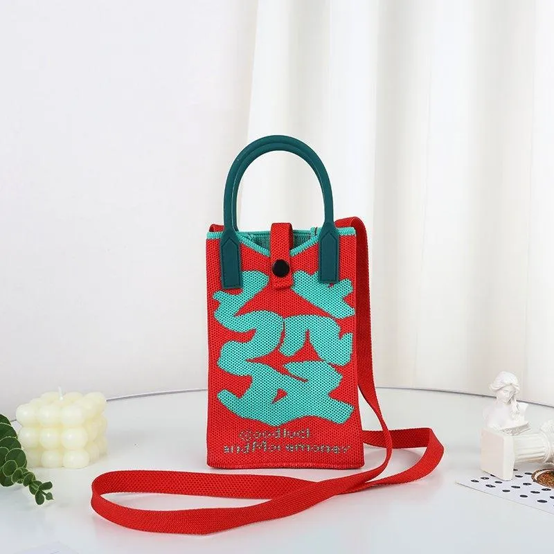 Cute Cartoon Knitted Phone Bag - Versatile Ins Style Handbag for Women, Trendy Small Tote Bag for Daily Essentials thumbnail 7