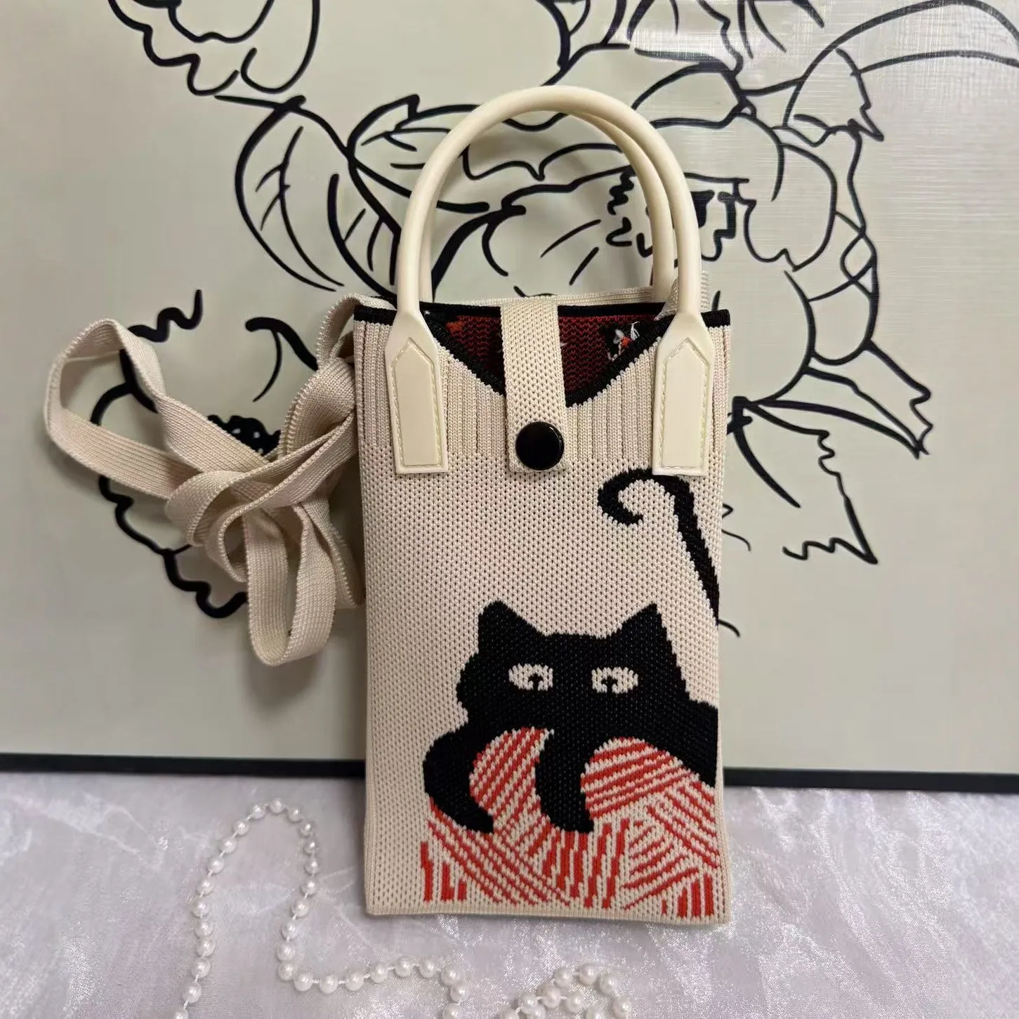 Cute Cartoon Knitted Phone Bag - Versatile Ins Style Handbag for Women, Trendy Small Tote Bag for Daily Essentials thumbnail 4